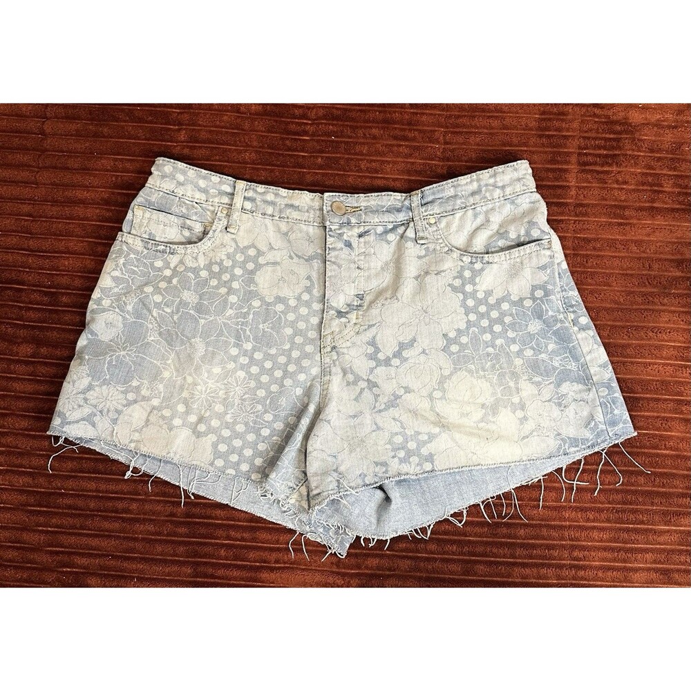 Frayed Jeans Sz 10 Floral Denim Raw Hem High Rise Shorts Women's